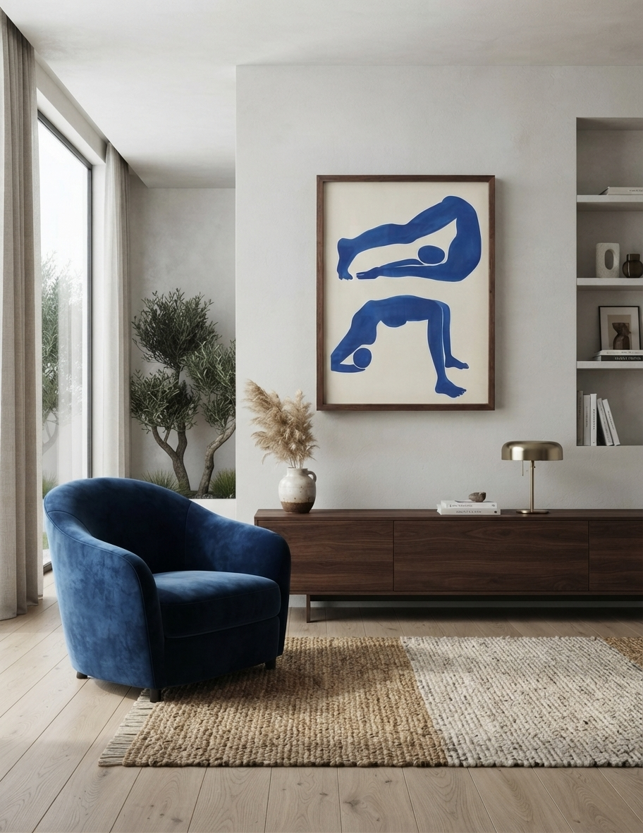 Contemporary Blue Abstract Figurative Wall Art Poster