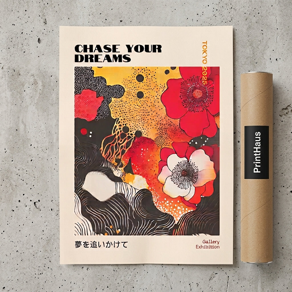 Japanese Graphic Poppy Art Print