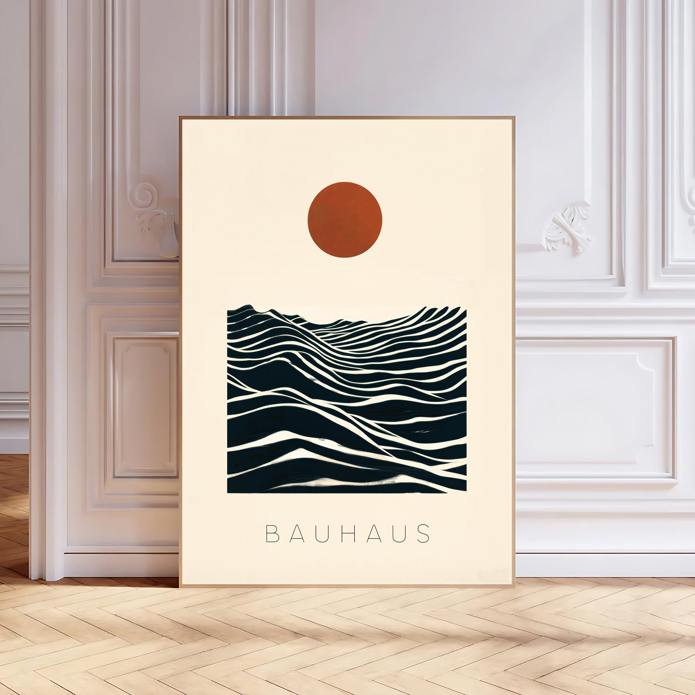 Bauhaus sun and waves abstract poster