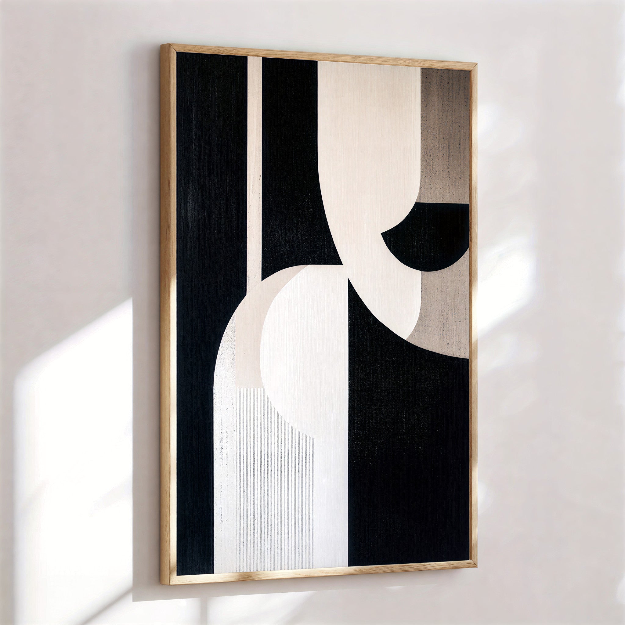 Abstract geometric wall art print in black and beige