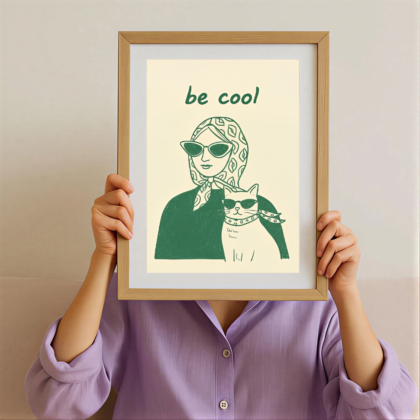 Aesthetic woman and cat poster minimalist print