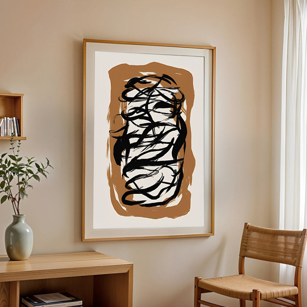 Black Abstract Brush Stroke Wall Art Print