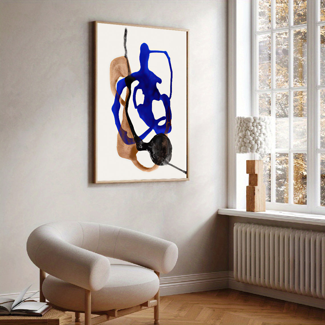 Modern abstract wall art print blue and neutral