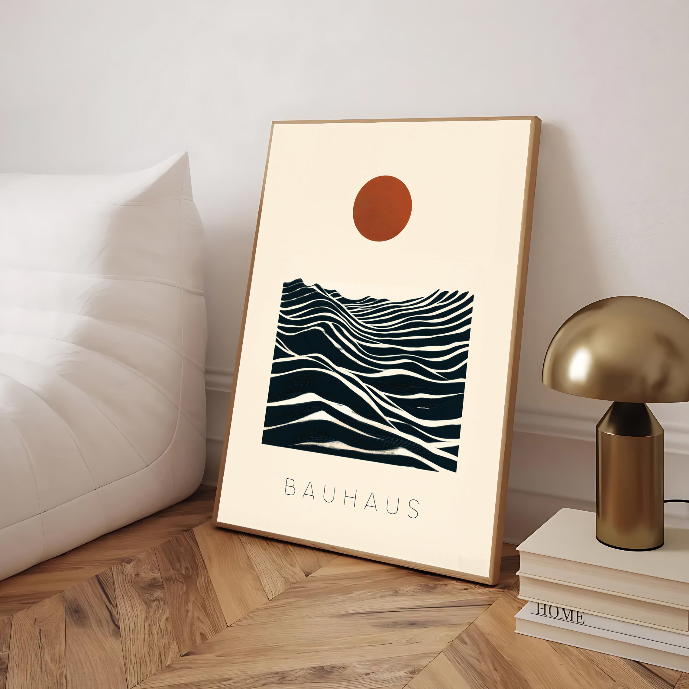 Bauhaus sun and waves abstract poster