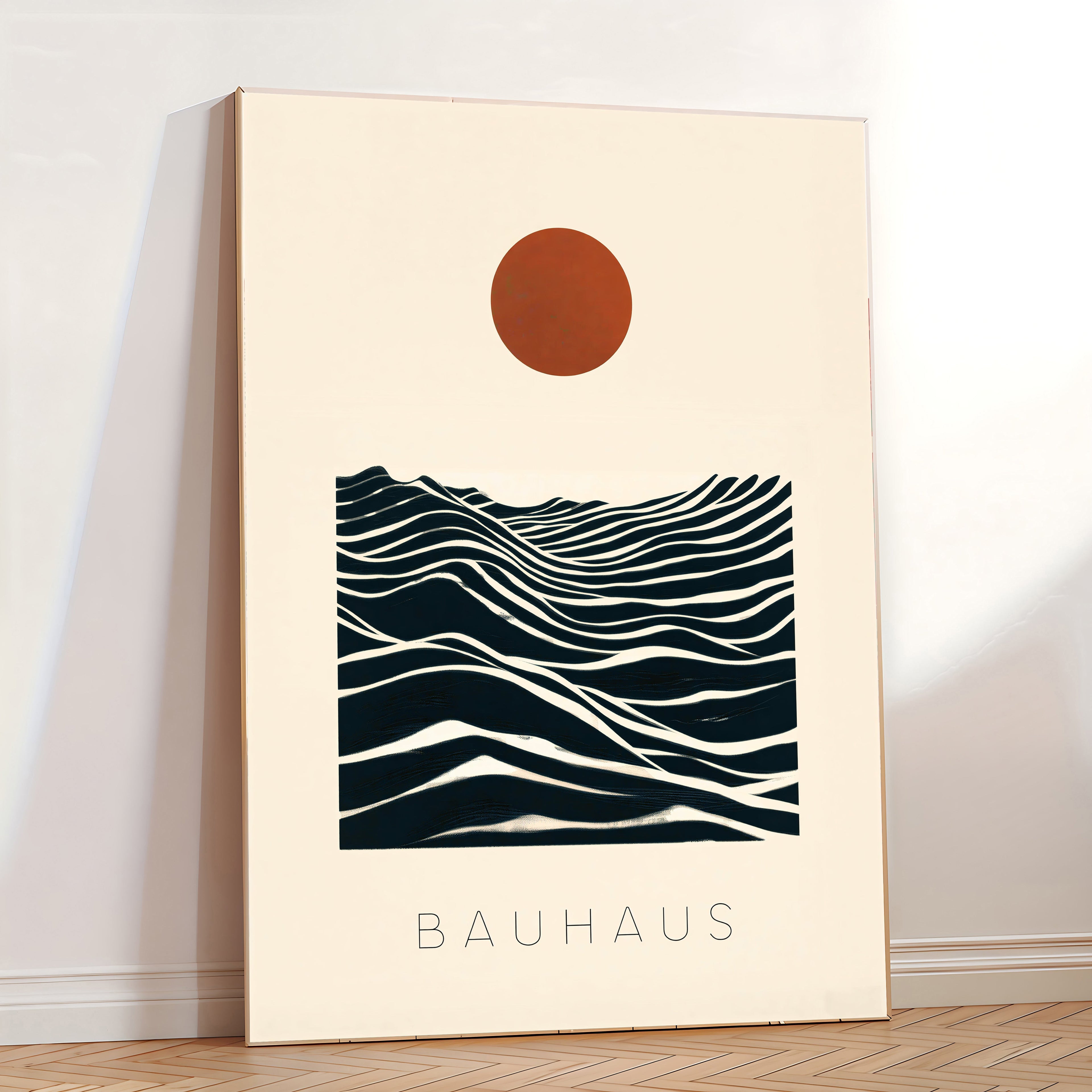 Bauhaus sun and waves abstract poster